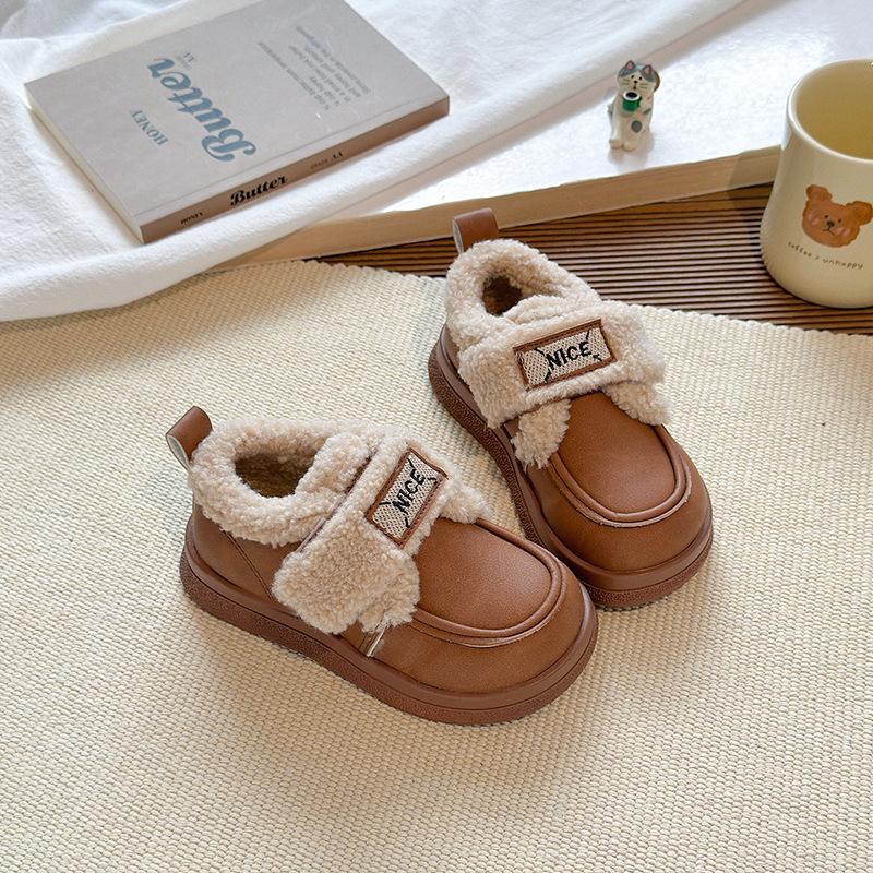 Girls Shoes Cotton Shoes Children's Snow Boots 2025 New Winter Princess Loafers Velvet Warm Bread Shoes