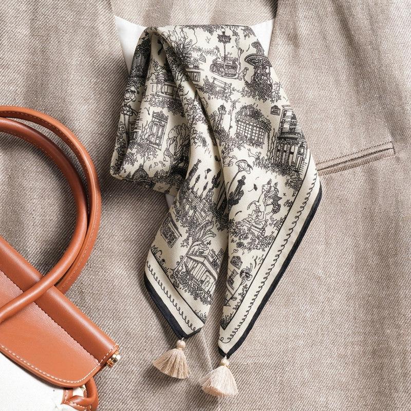Retro literary and artistic lace cotton and linen small square scarf silk scarf women's spring, autumn and winter small scarf spring and autumn velvet