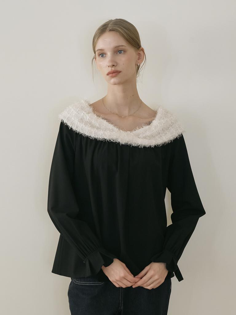 Peulomdeimomeonteu Miel Fur Ribbon Blouse_2Color
