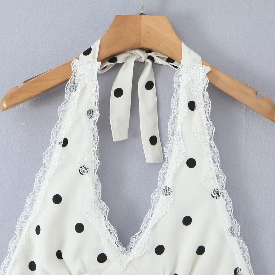 European and American Style, New Women's Clothing, Foreign Style, Classic, Versatile Lace Splicing Polka Dot Neck Skirt