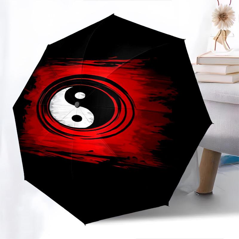 Yin Yang, Red Themed Automatic Opening and Closing Umbrella, Brightly Colored 8-rib Portable Umbrella, Suitable for Men and Women, A Perfect