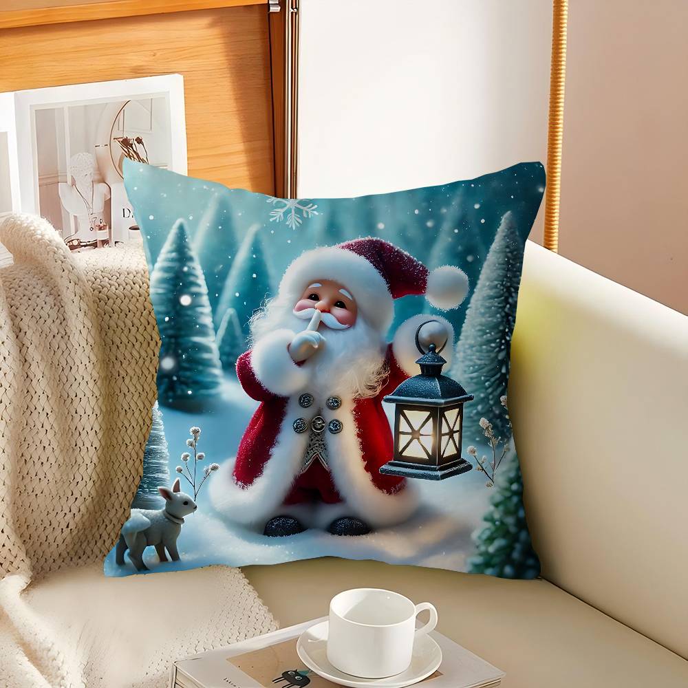 Рождественские Наволочки с Санта-Клаусом Мультяшные Декоративные Наволочки для Дивана Домашние Двусторонние Короткий Плюш Милые Наволочки 16x16Inch