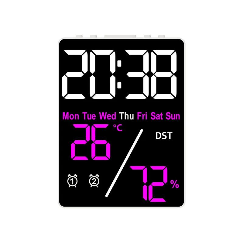 Multifunctional Large Screen Digital Alarm Clock Humidity Display Brightness Adjustment Charging Desktop Clock Home Office Decor