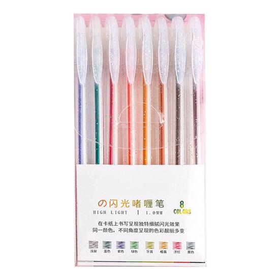 Highlighter Pen Set Transparent Body Multicolored Painting Pen with Glitter Sparkling Effect Smooth Metal Tip Ink Highlighter for Note Marking
