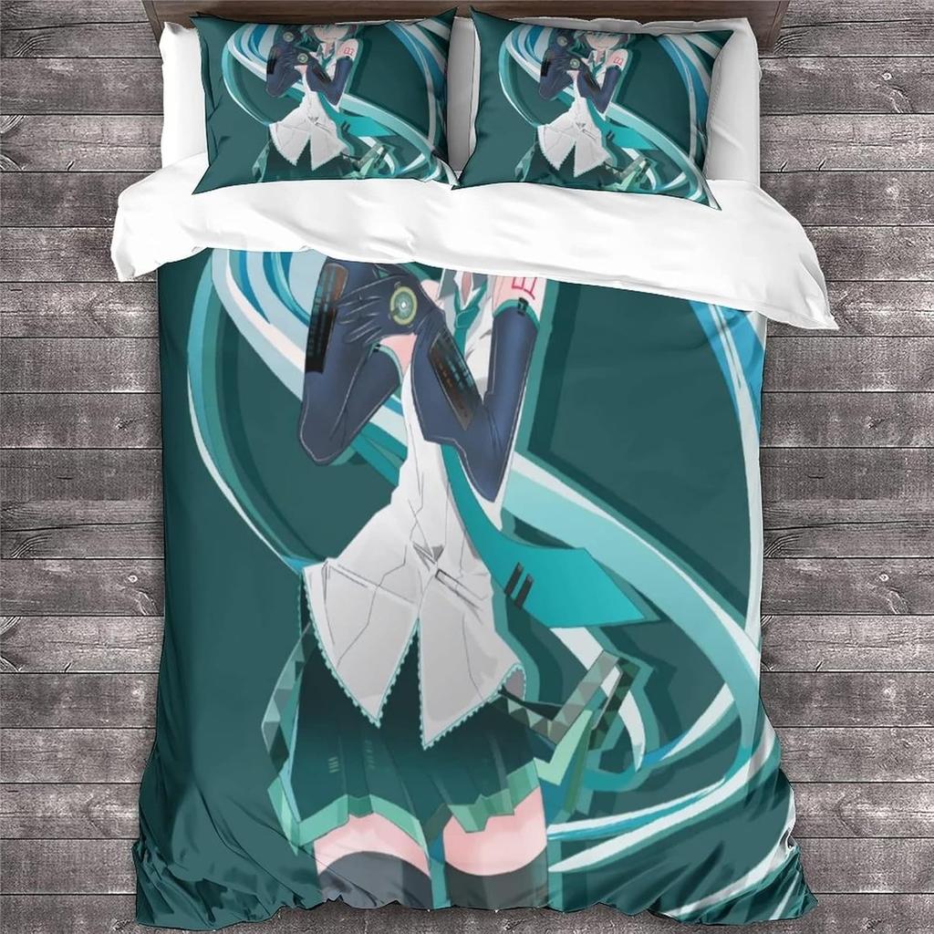 Japanese manga Hatsune Miku Bedding Set for Adult Kids Adult,Miku Duvet Cover Set with Pillowcases 50x75cm Multiple sizes