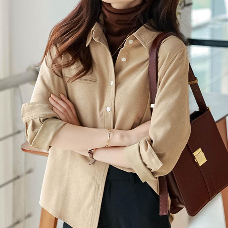 Stacked Commuter Shirt for Women's Autumn Outfit Top with Temperament Inner Shirt Blouses & Shirts