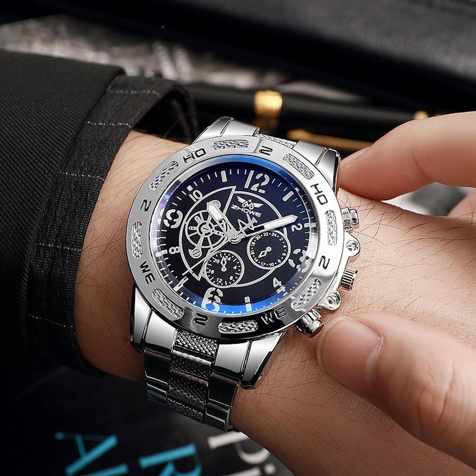 

Мужские кожаные деловые модные часы с ремешком для подарков One Size серебряный