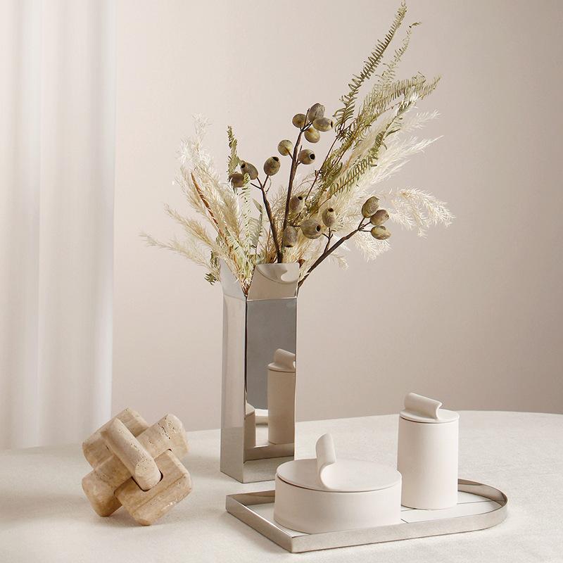 Minimalist Design Stainless Steel Metal Flower Vases High-end Vase Model Room Living Room Hotel Tabletop Flower Ware Ornaments