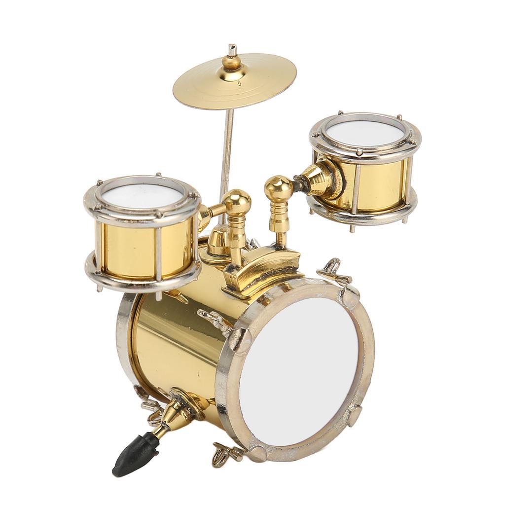 Copper Miniature Drum Set Model with Case Mini Percussion Musical Instrument Model Dollhouse