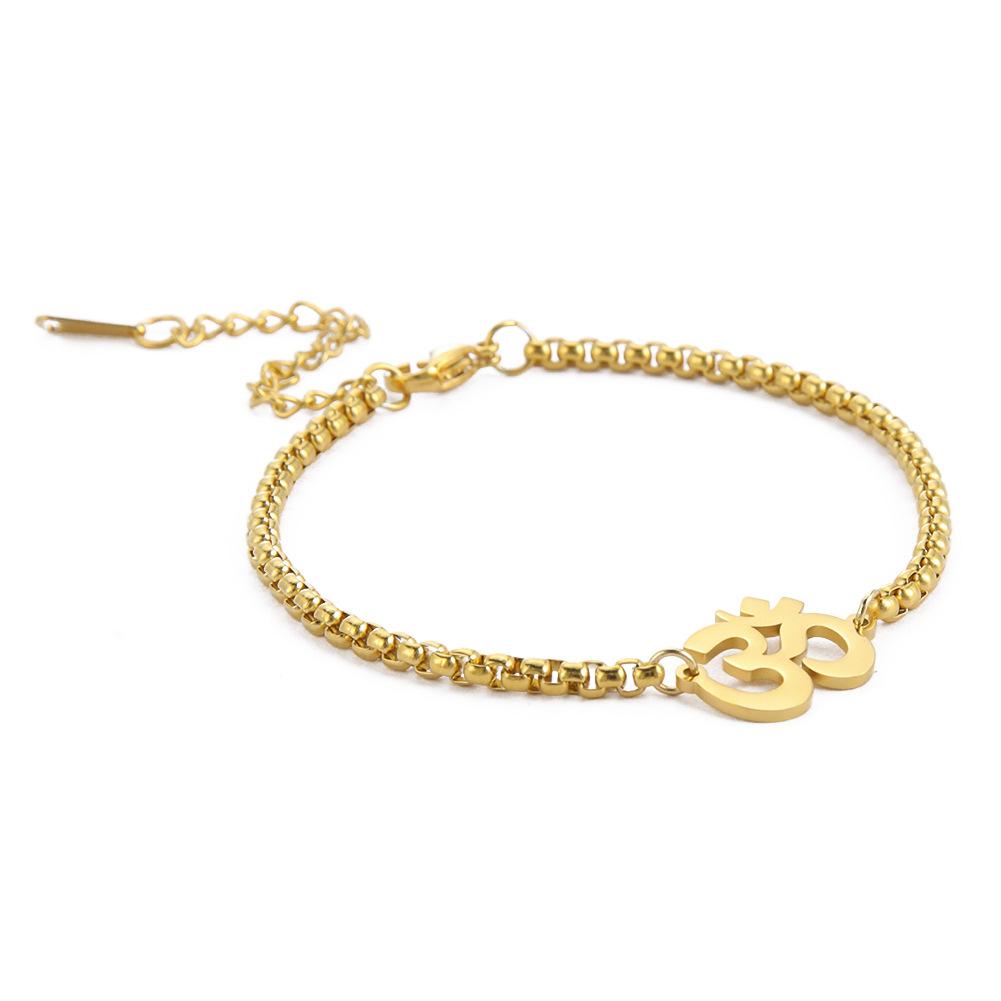 Titanium Steel Gold Plated Yoga OM Symbol Pendant Necklace Box Chain Bracelet Set Fashion Unisex Jewelry