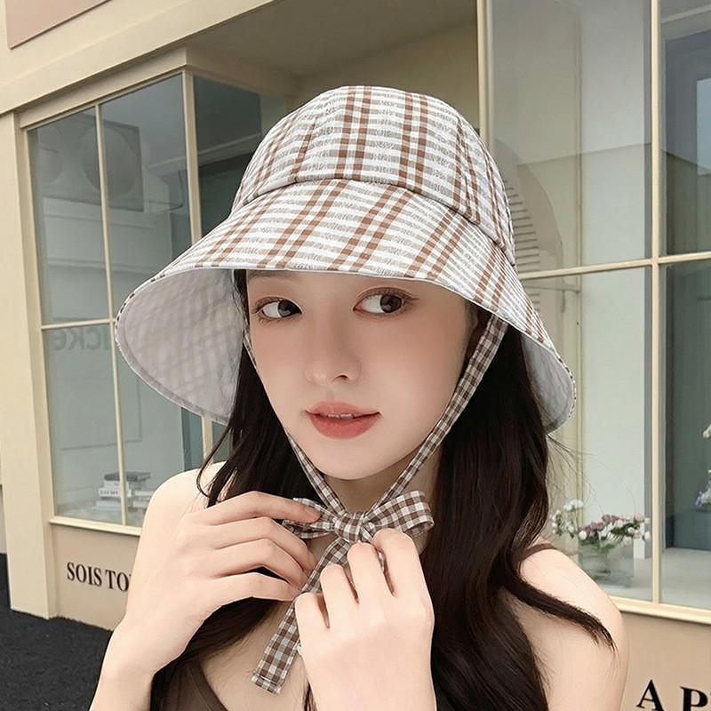Plaid Bucket Hat With Sun Protection For Summer Outdoor Casual Women