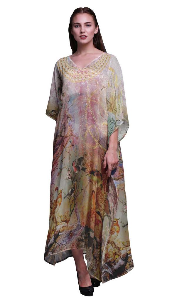 Phagun Sparrow Bird Long Caftan Maxi Dress Beach Swimwear Cover Up Womens