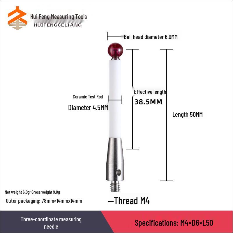 High-Precision CNC Tool: Ceramic Probe with Ruby Ball M4 D6 L50 M4 D6 L50 (Ceramic Rod Ruby Ball)