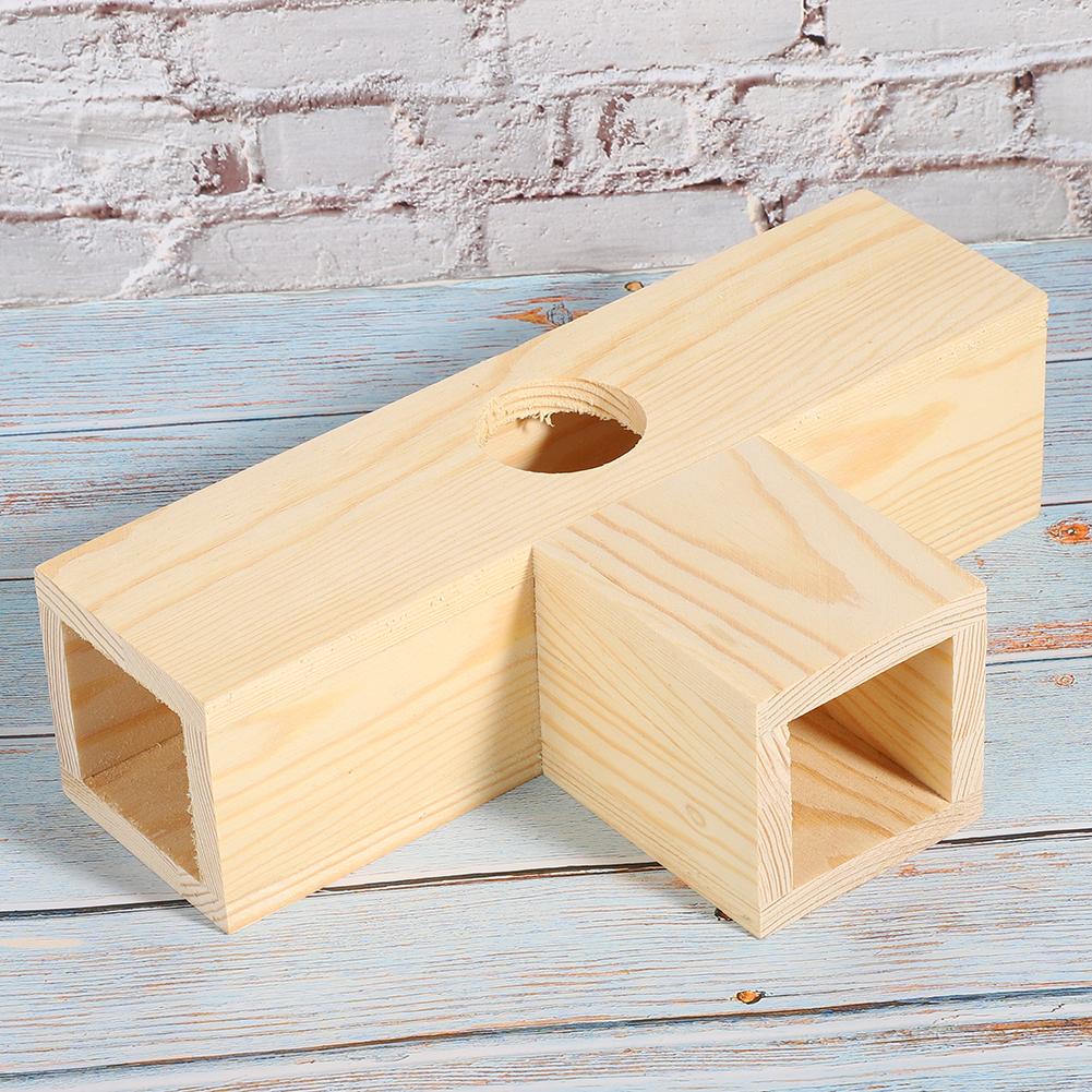 Wood Hamster Tunnel Tube Small Pets House Training Exercise Playground Toy(Small T Type)