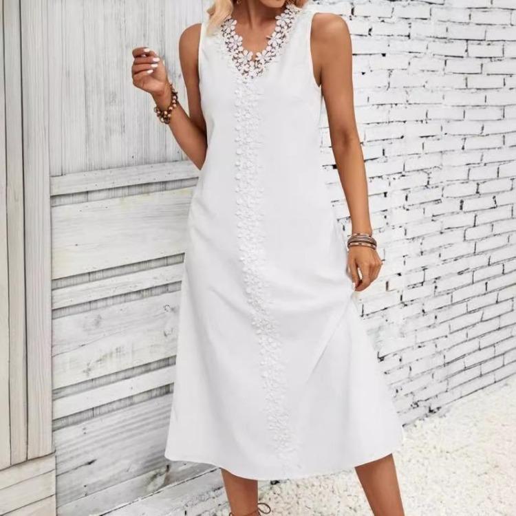 Boho Lace Patchwork Summer Long Dress Women Sleeveless