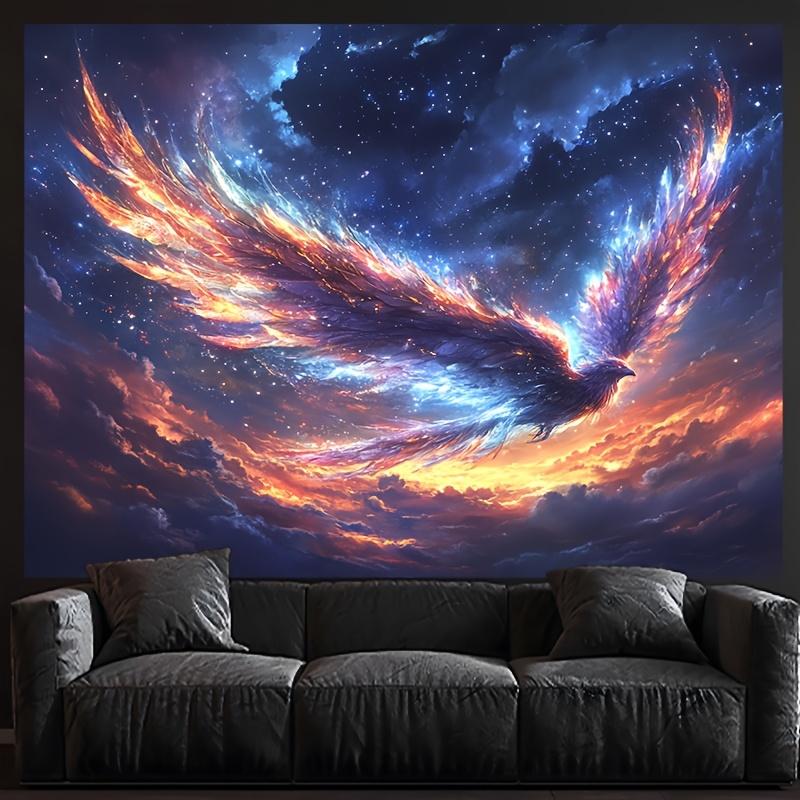 

1pc Surreal Night Phoenix Tapestry Wall Decor Vibrant Cosmic Design with White Wings Polyester Ideal for Dorms Bedrooms 74x94cm(29x37in)