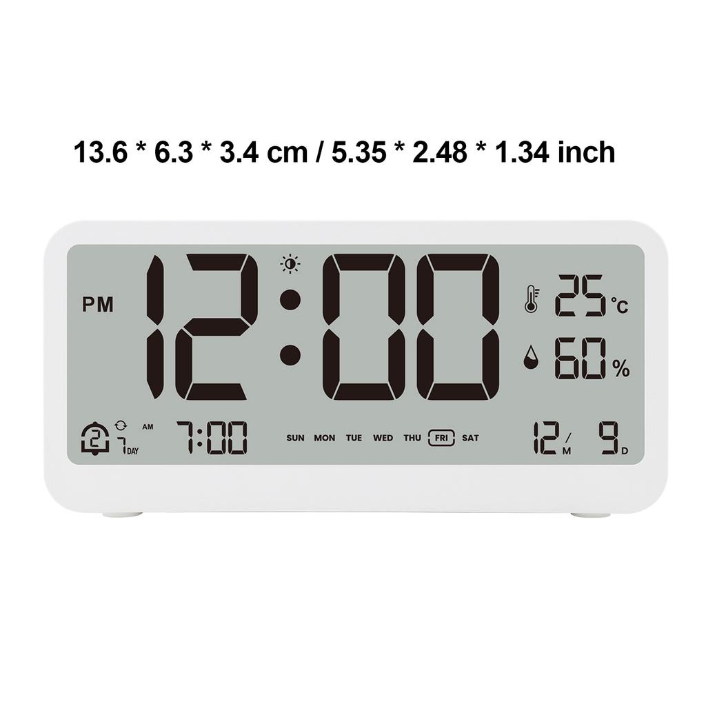 8001-EN Multifunctional Digital Clock LED Brightness Adjustable Temperature Humidity Displaying Alarm Clock with Dual Alarms