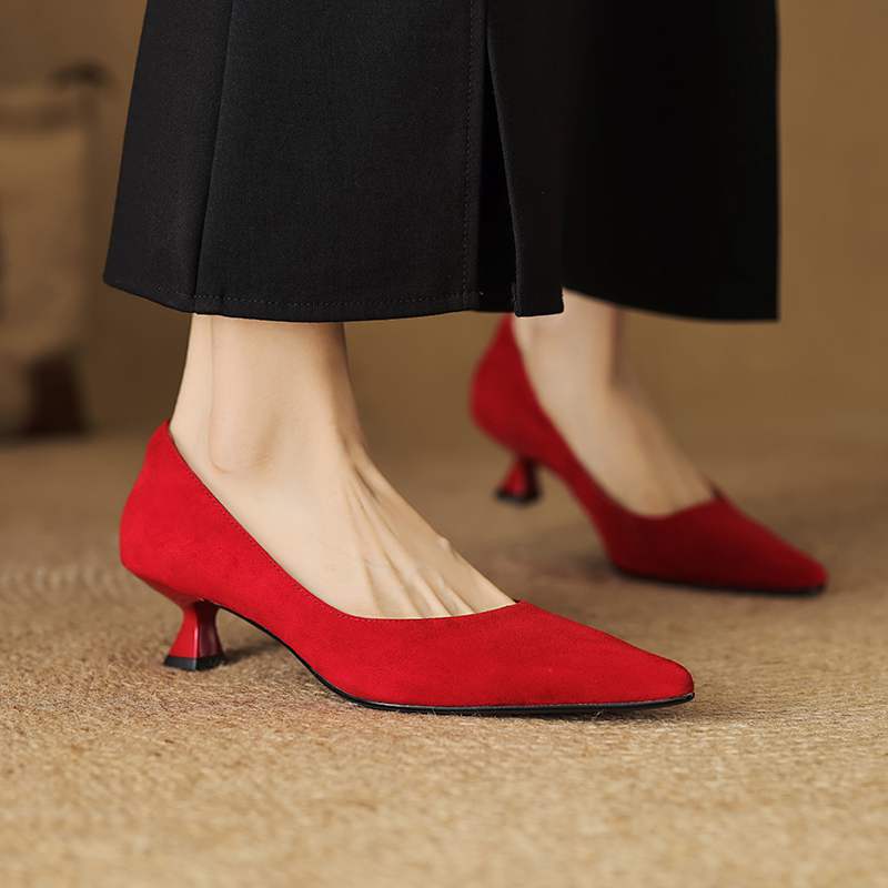 Krazing Pot Semišová Módní Léto Jaro Podzim Léto Nazouvací Párty Dámské Špičaté Stiletto Střední Podpatky Lodičky
