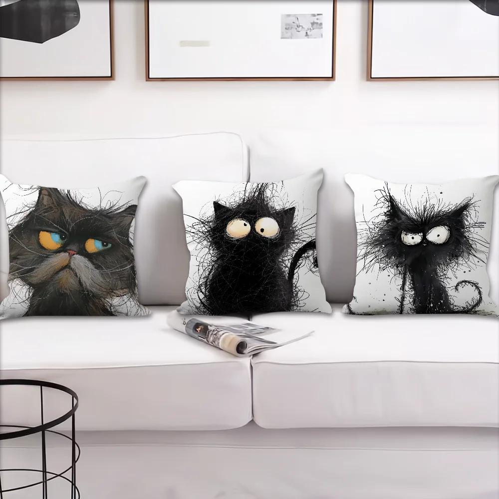 Cute Cat Printed Pillowcase Office Car Sofa Bed Cushion Cover Home Bedroom Decoration