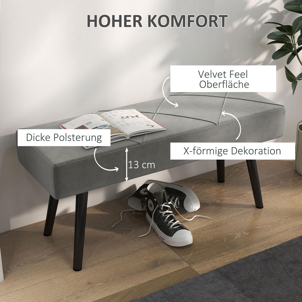 Bench Upholstered Bench Bed Bench, Velvet Look, 100 X 36 X 45 Cm, Grey
