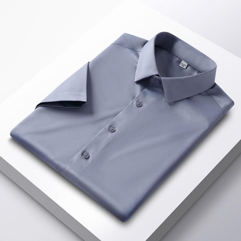 Nové strečové pánské košile proti vráskám s krátkým rukávem pro muže Slim Fit Společenská obchodní halenka košile 6XL