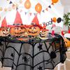 Halloween Tablecloth Decoration Black Lace Table Runner Round Spider Cobweb Table Cover Fireplace Mantel Scarf Lampshade Bat Wall
