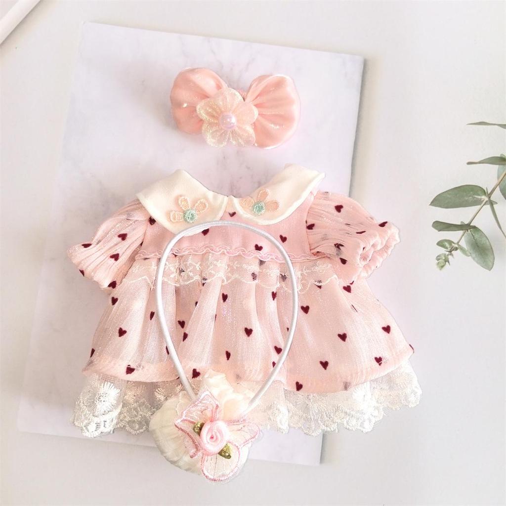 Heart Polka Dot Skirt & Butterfly Bag Set for 25cm Milu Tanggu Doll