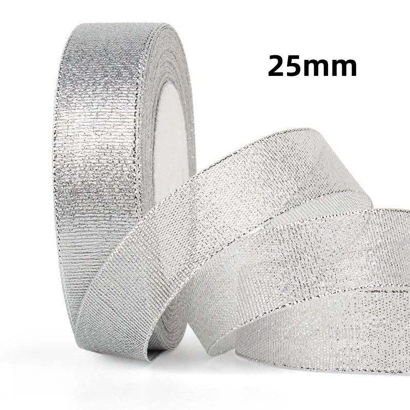 25Yards/Lot 6mm-40mm Gold Silver Glitter Ribbon For DIY Bow Crafts Gift Wrapping Wedding Christmas Decoration Sewing Accessories