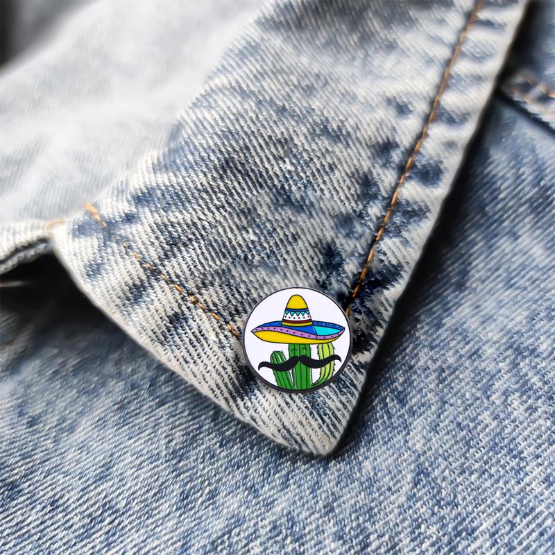 3 Styles Funny Desert Cactus Man Enamel Brooches Beard Guitar Extrovert Hat Cactus Pins For Backpack Bag Ornaments