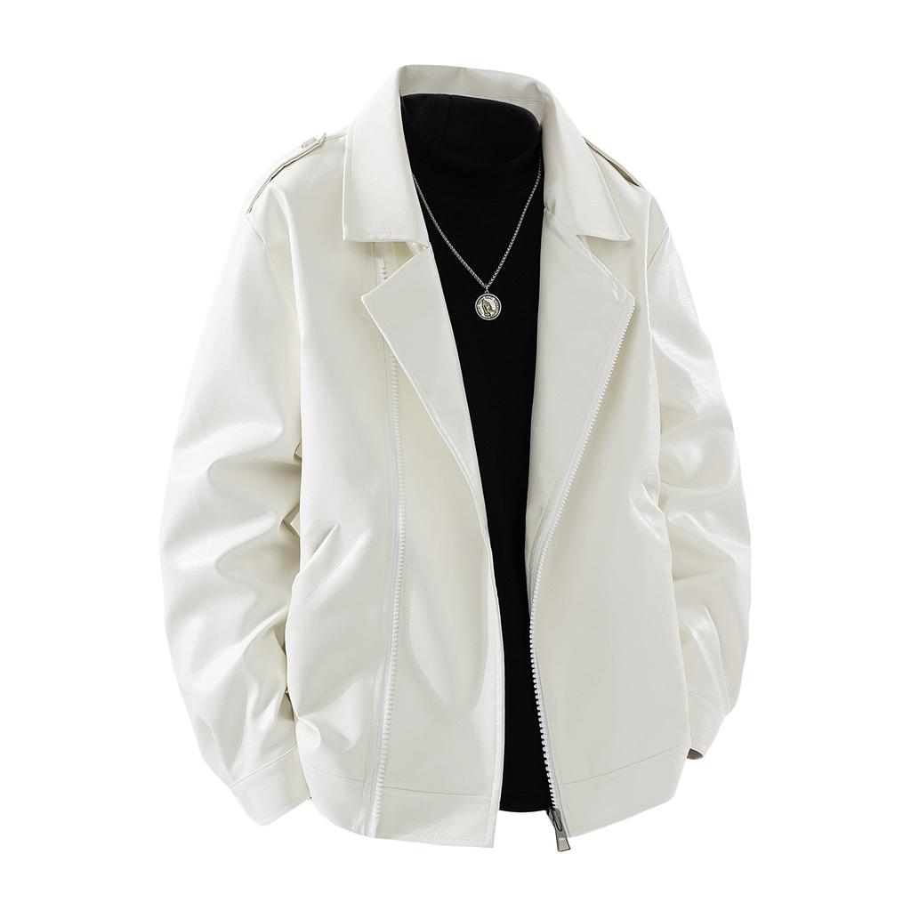 Men's fashion lapel new coat top simple retro casual loose jacket motorcycle leather jacket