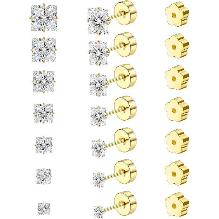 Moissanite Lab Created Diamond Earrings 0.6ctw-3.0ctw Solitaire Studs, D Color VVS1, Hypoallergenic 925 Sterling Silver, 14K White Gold Plated,