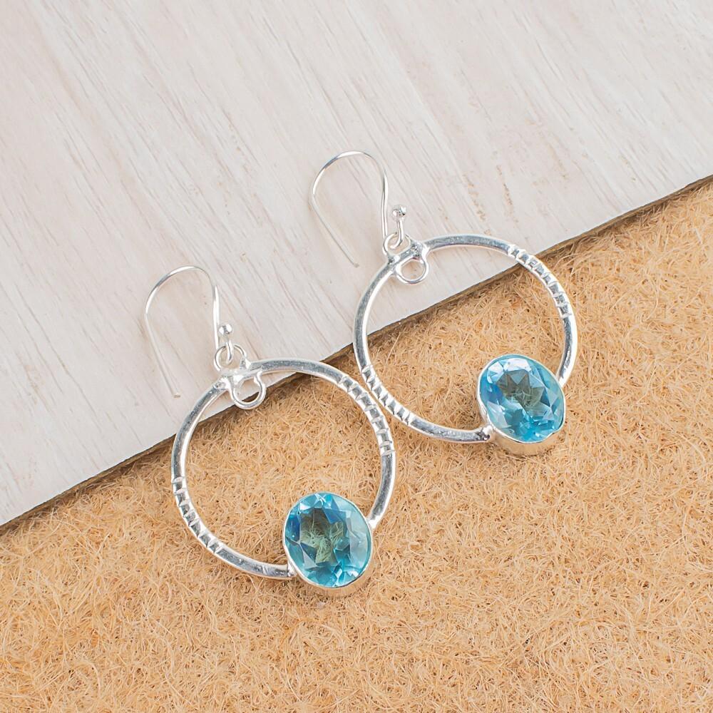 

Натуральный голубой топаз, драгоценный камень, украшения из серебра 925 пробы, ручная работа, серьги EE-67-8