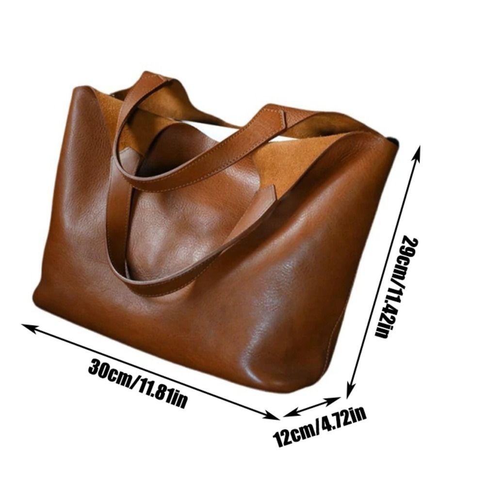 High Quality Brown Women's Handbags Soft Leather Large Capacity Tablet Computer Bag Luxurious Texture Retro Underarm Bag