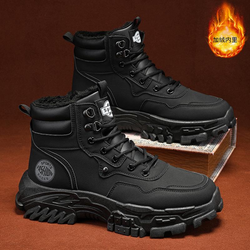 Herrenschuhe Winter Herren Martin Stiefel Fleece warm vielseitige Schuhe Rutschfeste und abriebfeste Plateau Sport-Board-Schuhe