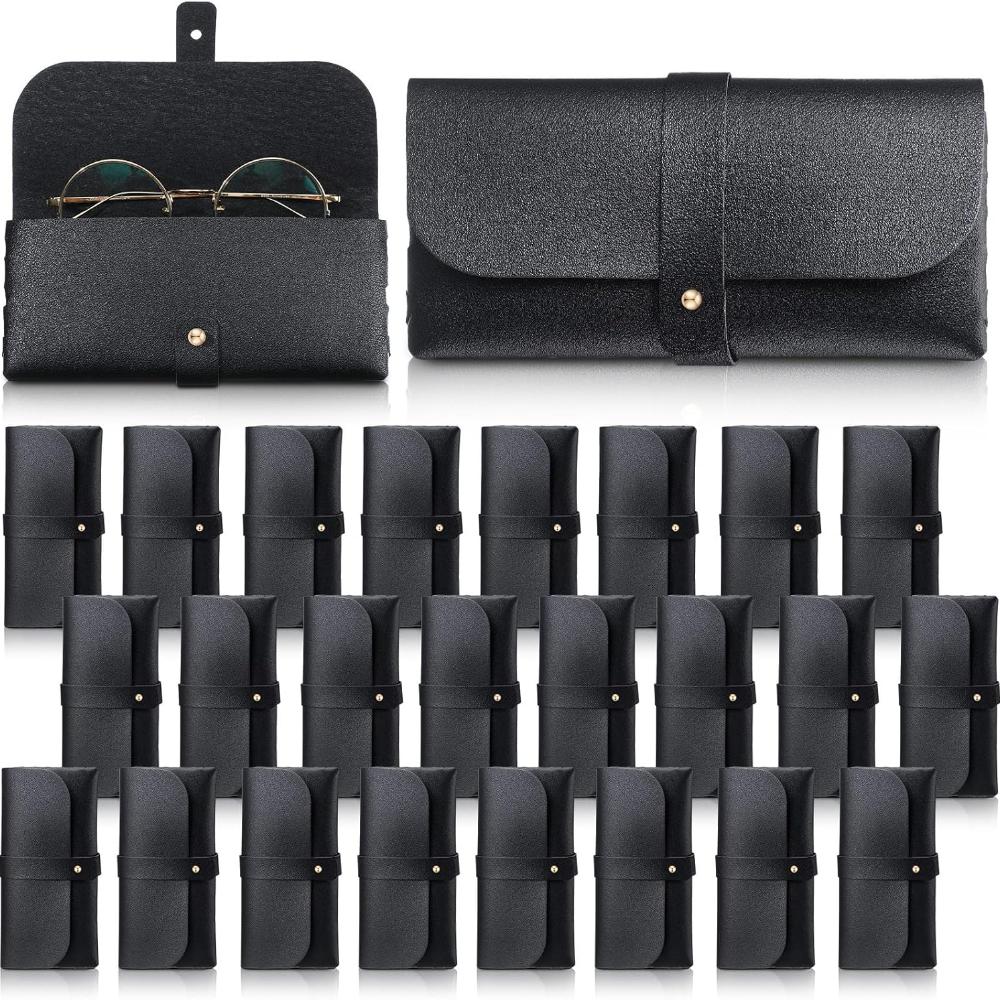Nuogo 30 Pack Eyeglass Case Soft Glasses Case Studded Sunglasses Pouch Portable PU Leather Bag for Women Men