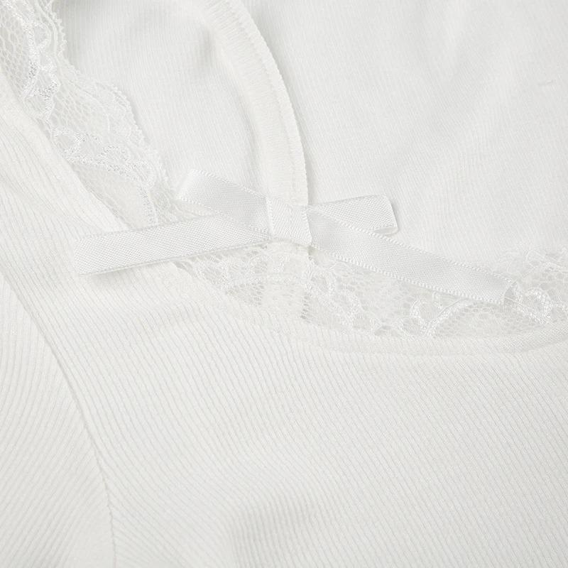 Decolteu cu dantelă, cu fundă, tricou drăguț Y2K, tricou pentru femei, subțire, cu mânecă scurtă, cu mânecă scurtă, îmbrăcăminte dulce pentru balet