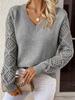 V-Neck Crochet Jacquard Sweater: Women's Loose Fit, Long Sleeve Pullover for Spring & Autumn