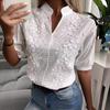 2025 Summer Women's V-neck Stand Collar Embroidered Lace Top