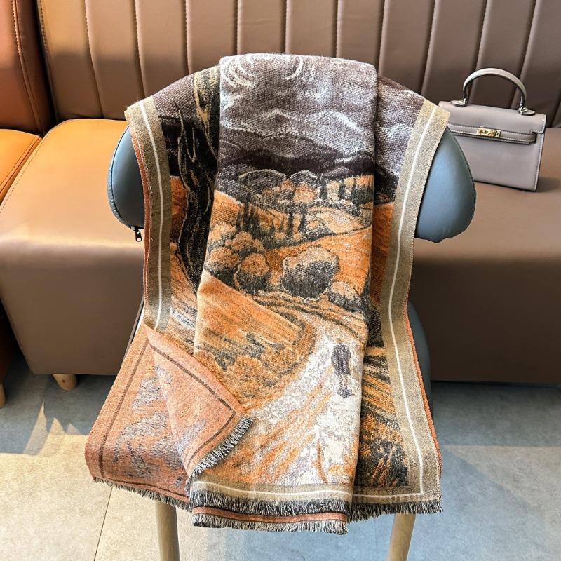 Van Gogh oil painting style imitation cashmere scarf women's high-end shawl versatile warm thickened shawl with extended air-conditioning blanket