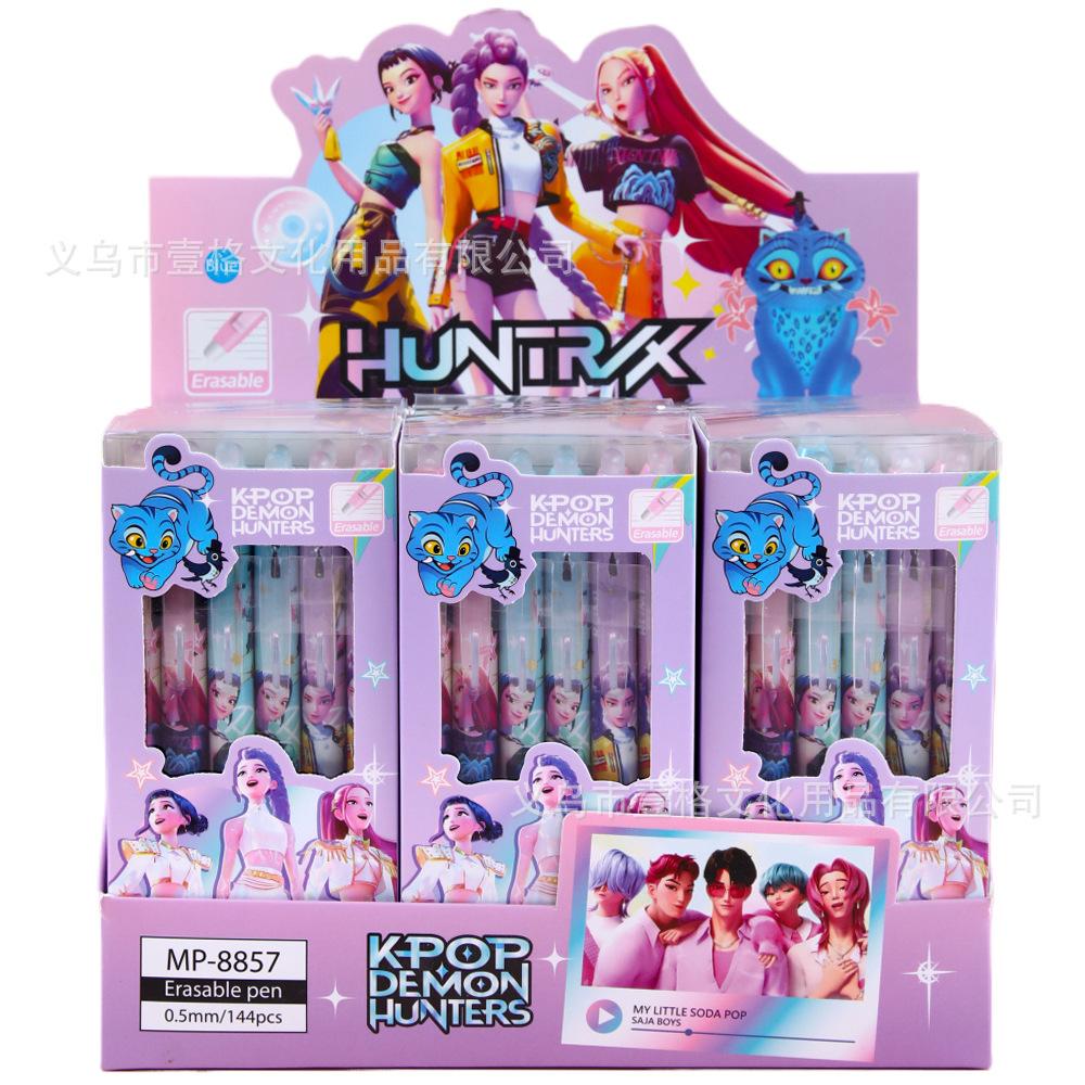 Kpop Demon Hunters Heat Erasable Pens Cute Rumi Mira Zoey Pen Marking Pens Student Anime School Stationary Black 0.5mm Fans Gift