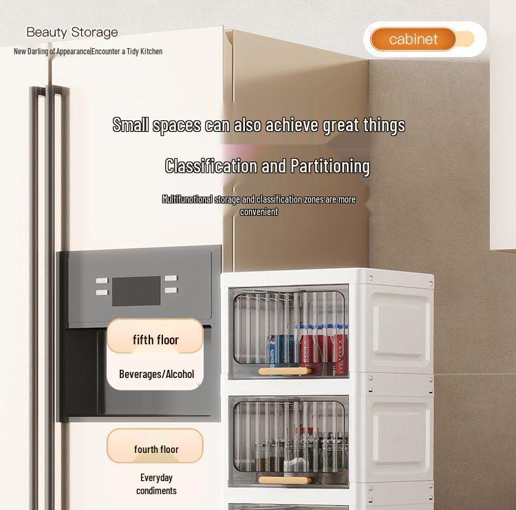 Flip-Up Seam Narrow Storage Cabinet for Kitchen, Bathroom, or Living Room