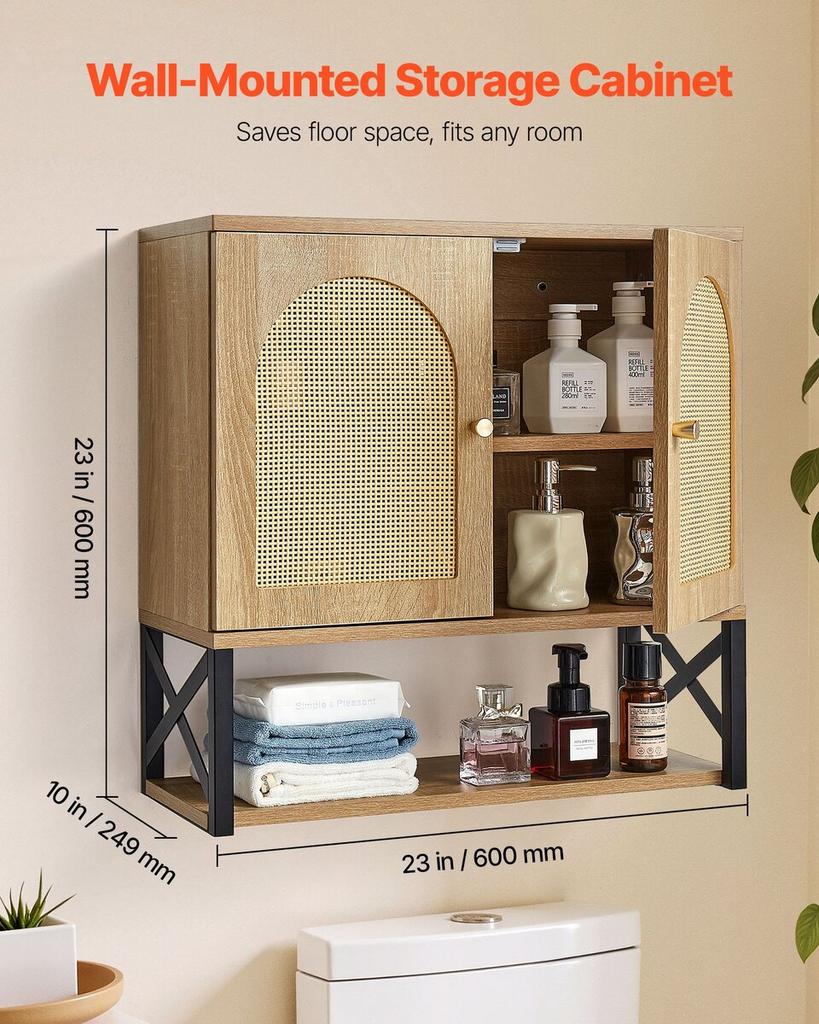 Bathroom Wall Cabinet, with 2 Doors and Adjustable Shelf, Over the Toilet Storage Medicine Cabinet Wall Mounted, Hanging Organizer with Shelves & Open