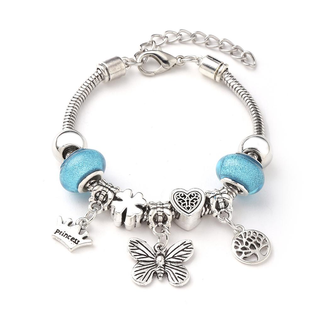 Vintage Handmade Alloy Large Hole Glass Bead Elephant Tree of Life Design Transparent Bracelet Multiple Styles Available