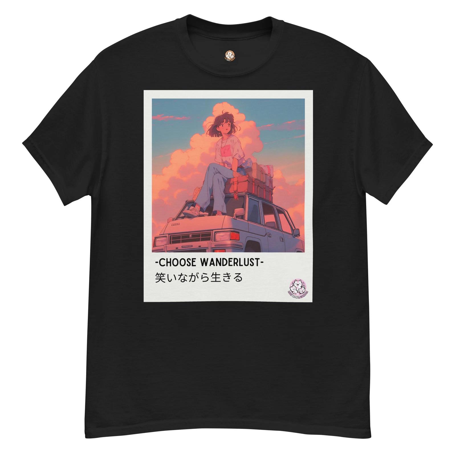 

Live With Laughter Novelty Graphic Anime 100% Cotton T-shirt Mens Tees Top - Choose Wanderlust (Black) S