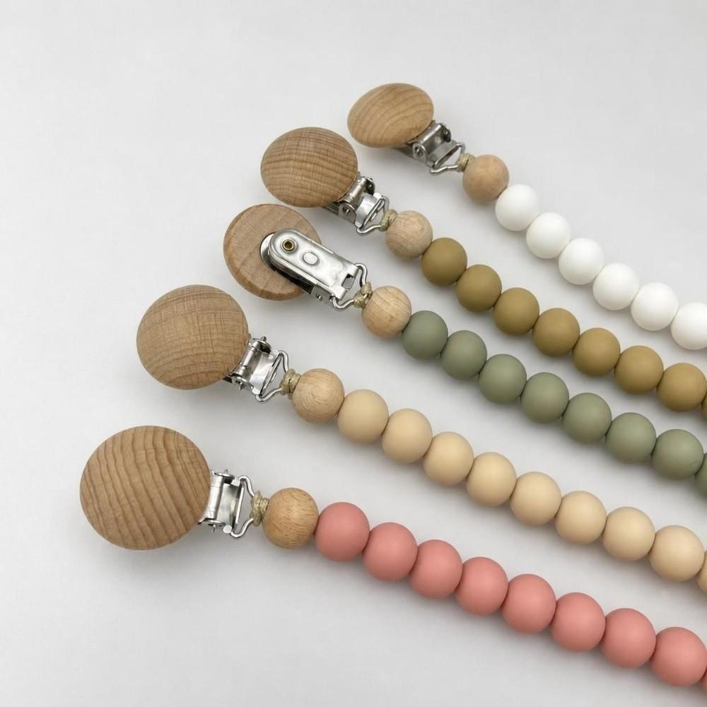 Lightweight Pacifier Clip Silicone Wood Soother Holder Baby Teething Chain StrollerMinimalist