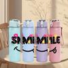 1PC Simple Smile Face Icon 750ml Color Plastic Sports Water Bottle Leakproof Flip Straw Lid Suitable for Sports Office Home Use