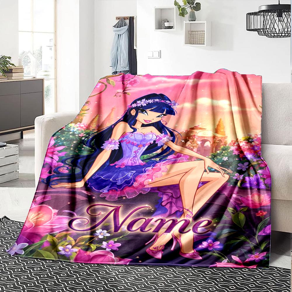 Custom Name Winx Club Theme Printed Blanket Perfect For Couch Bed Travel Outdoor Use Machine Washable Cozy Durable