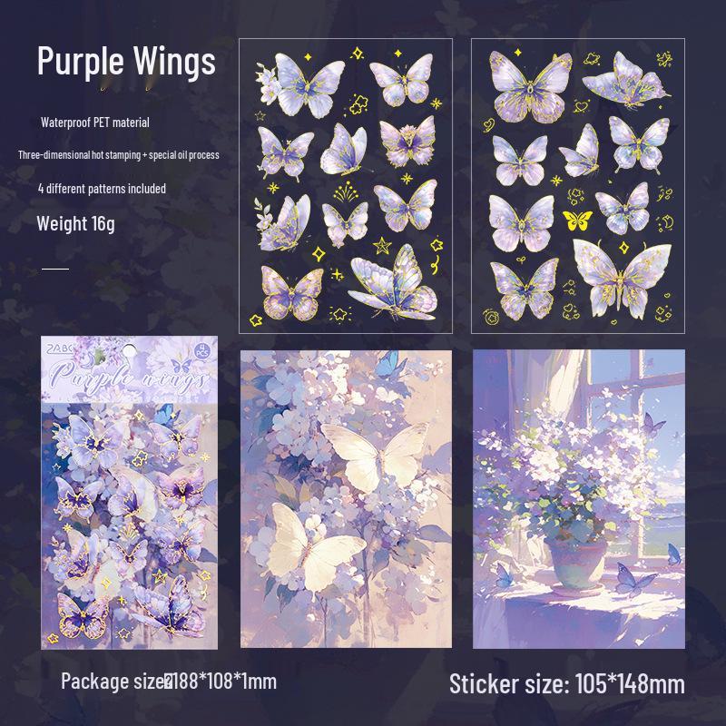 ZABC Set de Pegatinas de Sombra de Mariposa Parpadeante: Decoración de Collage para Diario con Estampado en Caliente, 6 Estilos de Inspiración Europea.