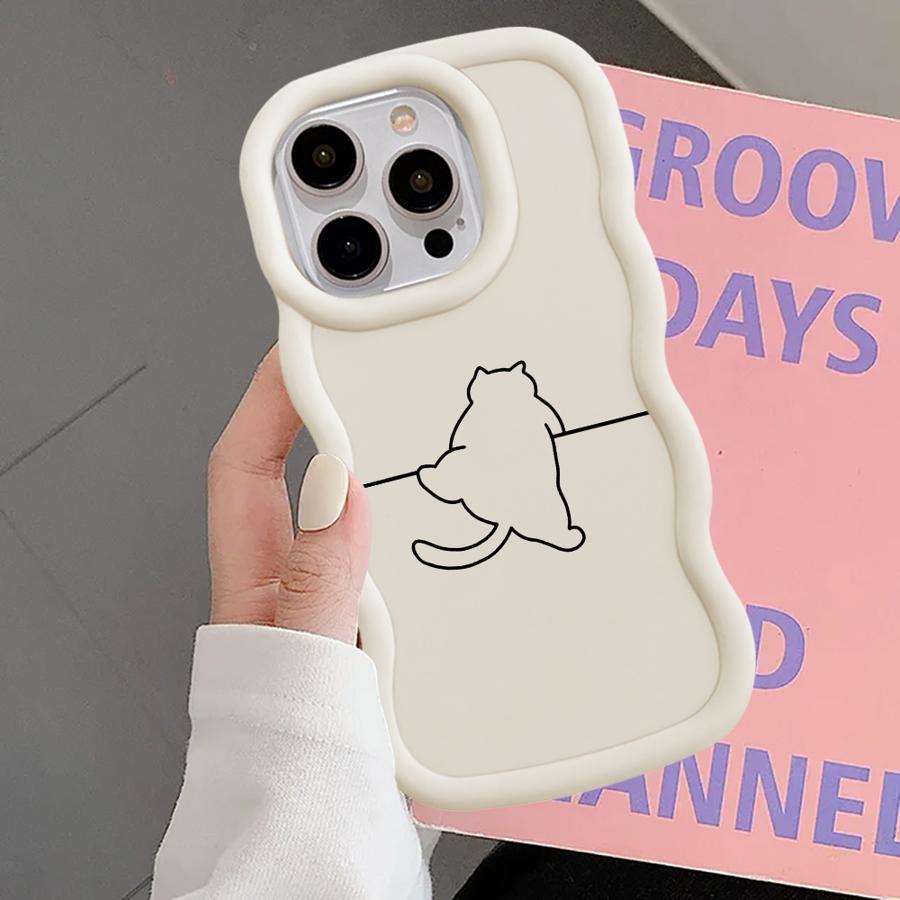 Soft Phone Cover Case for iPhone 8 11 14 XR 15 Plus 16 Pro Max 13 17 Air 12 Cute Line Cat