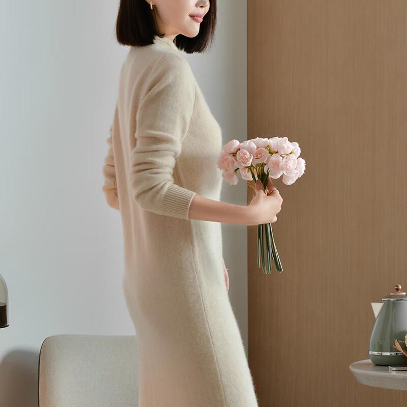 Women's 100% Wool Stand Collar Knitted Dress